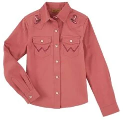 Wrangler Girl's Pink Embroidered Western Shirt