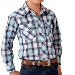 Roper Boy's Turquoise Plaid Western Snap Shirt