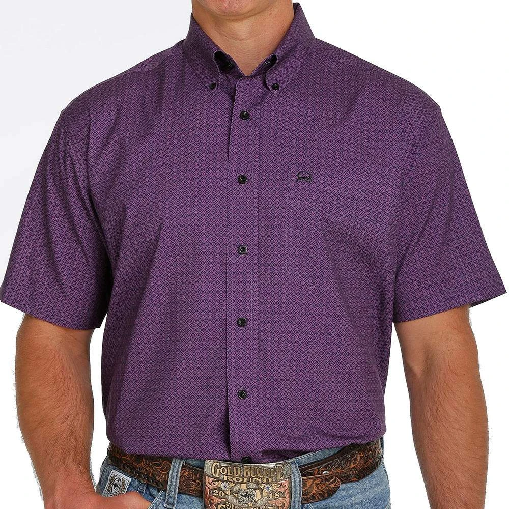 Cinch Men's Purple Geometric Short Sleeve Arenaflex Button Down 3 Cinch Men's Purple Geometric Short Sleeve Arenaflex Button Down