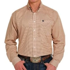 Cinch Men's Brown Print Long Sleeve Button Down
