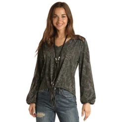 Panhandle Women's Snake Print Tie Front Top