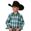 Roper Boy's Turquoise Plaid Long Sleeve Snap Shirt -Cinc Clothing Shop 158678 default l