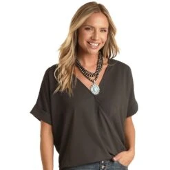 Panhandle Women's Surplice Top With High Low Hem