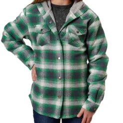 Roper Girl's Flannel Pearl Snap Hooded Jacket