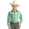 Panhandle Boy's Mint Plaid Two Pocket Snap Shirt -Cinc Clothing Shop 158766 default l