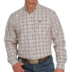 Cinch Men's Tan And Brown Plaid Button-Down