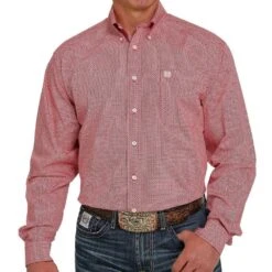 Cinch Men's Red And White Print Button-Down