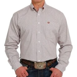 Cinch Men's Pink And White Print Button-Down