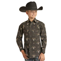 Rock & Roll Denim Boys Aztec Skull Vintage Snap Shirt