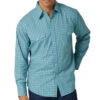 Wrangler Men's Wrinkle Resist Teal Plaid Snap Shirt -Cinc Clothing Shop 159320 default l