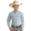 Panhandle Boy's Turquoise Checker Print Button Down -Cinc Clothing Shop 159511 default l