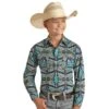 Panhandle Boy's Turquoise Aztec Print Snap Shirt -Cinc Clothing Shop 159516 default l