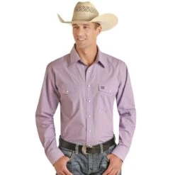 Panhandle Men's Violet Linen Look Snap Shirt