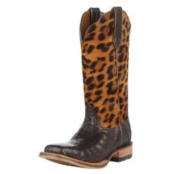 Ariat Women's Chocolate Caiman 12in. Leopard Top Cowgirl Boot