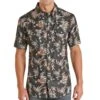 Rock N Roll Cowboy Navy Tropical Ripstop Snap Shirt -Cinc Clothing Shop 159529 default l