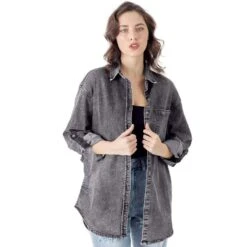 Risen Jeans Women's Relaxed Fit Grey Denim Shirt -Cinc Clothing Shop 160567 default l