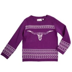 Cotton And Rye Outfitters Girl's Longhorn Purple Sweater