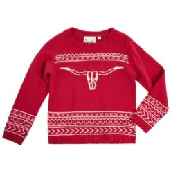 Cotton And Rye Outfitters Girl's Longhorn Pink Sweater