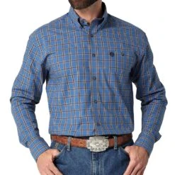 Wrangler Men's George Strait Blue Long Sleeve Button Down