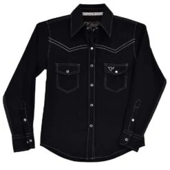 Cowgirl Hardware Girls Simple Stitch Embroidery Solid Black Long Sleeve