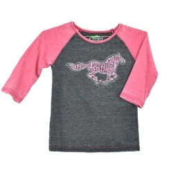 Cowboy Hardware Girls Cowgirl Leopard Horse Pink Sleeve Top
