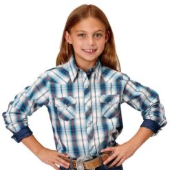 Roper Apparel Girls Long Sleeve Performance Plaid Snap Shirt