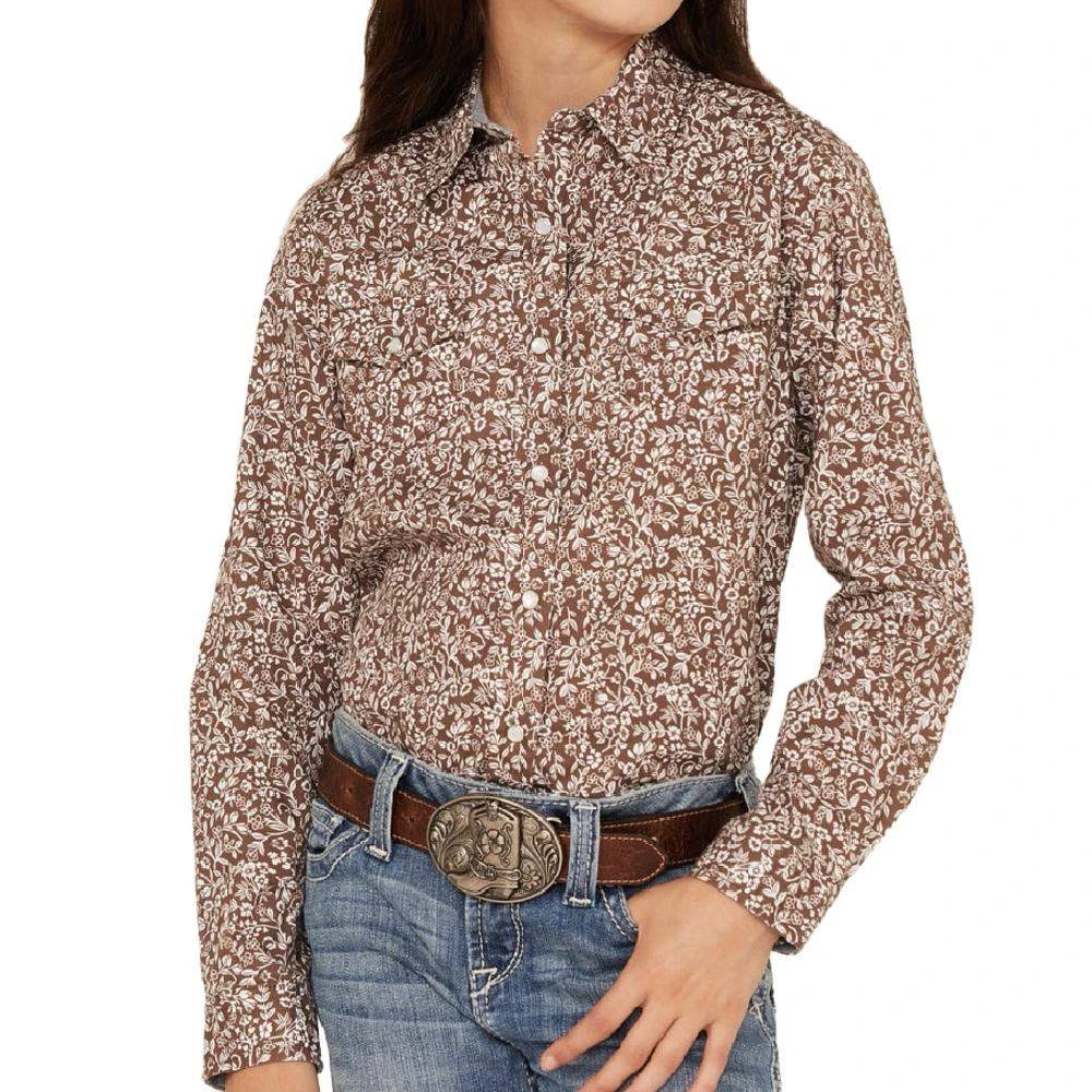 Roper Apparel Girls Long Sleeve Brown Floral Print Western Shirt 3 Roper Apparel Girls Long Sleeve Brown Floral Print Western Shirt