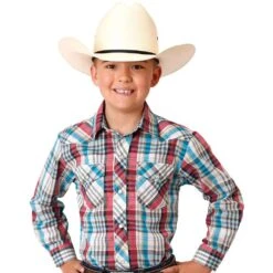 Roper Boy's Red Plaid Two Pocket Snap Shirt