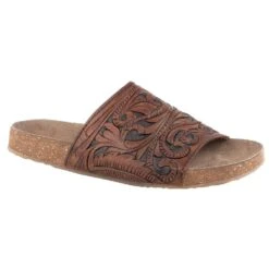 Roper Women's Cognac Black Tooled Leather Slide