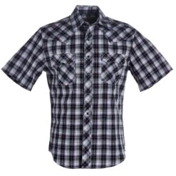 Wrangler Men's Retro Black Plaid Snap Short Sleeve Shirt
