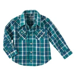 Wrangler Boy's Teal And Royal Blue Plaid Western Shirt