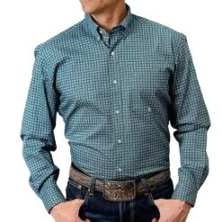 Roper Men's Blue Print Button Down Shirt
