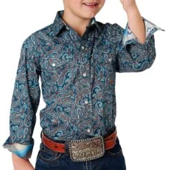 Roper Boy's Blue Paisley Shirt