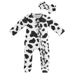 Mud Pie Ruffle Cow Baby Sleeper Set