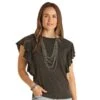 Panhandle Womens Washed Flutter Sleeve Top -Cinc Clothing Shop 162237 default l