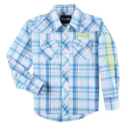 Wrangler Boy's Blue Plaid Snap Shirt