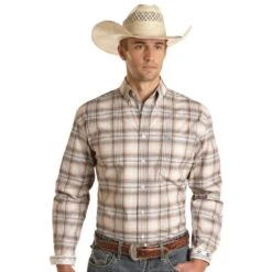 Panhandle Mens Long Sleeve Plaid Button