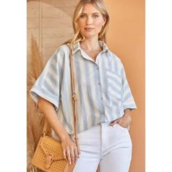 Andrée Andree By Unit Womens Light Blue Stripe Top
