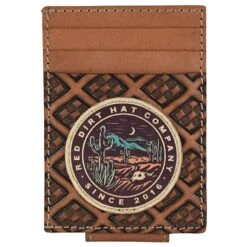 Mens Red Dirt Hat Card Case W/magnet Clip Desert Scene Logo Patch