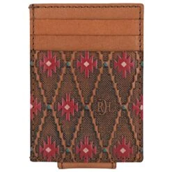 Mens Red Dirt Hat Card Case W/Magnet Clip Red Southwest Pattern