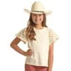 Rock & Roll Denim And Girls Natural Eyelet Sleeve Tee -Cinc Clothing Shop 163027 default l