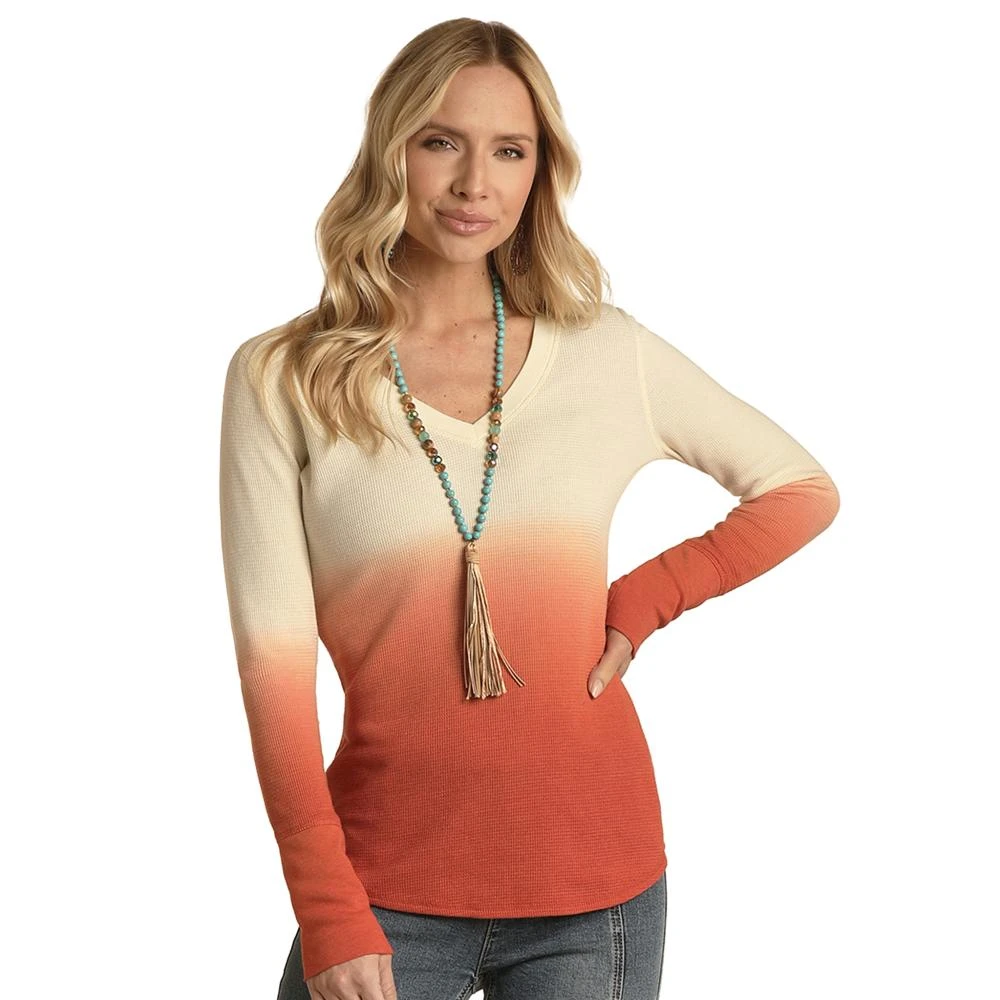Panhandle Womens Burnt Orange Long Sleeve Dipdye Thermal 3 Panhandle Womens Burnt Orange Long Sleeve Dipdye Thermal