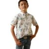 Ariat Boys Krish White Desert Scene Button Down Short Sleeve Shirt -Cinc Clothing Shop 163180 default l
