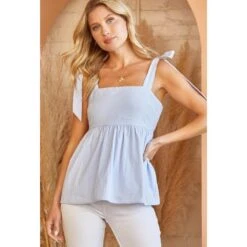 Andrée Andre By Unit Women's Blue Tie Shoulder Band Top