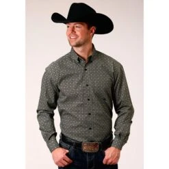 Roper Mens Western Shirt Mens L/S Forest Green