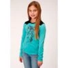 Roper Girls Turquoise Poly/Rayon Bronc Rider L/S Western T-Shirt -Cinc Clothing Shop 163223 default l