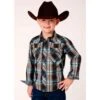 Roper Boys Brown Plaid Long Sleeve Western Snap Shirt -Cinc Clothing Shop 163224 default l