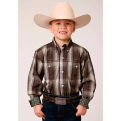 Roper Boys Cotton Pinewood Plaid BD L/S Button Shirt