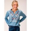 Roper Womens Embroidered Denim VNeck Blouse -Cinc Clothing Shop 163263 default l