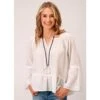 Roper Womens White Split Neck Sleeve Blouse With Lace And Ruffles -Cinc Clothing Shop 163264 default l